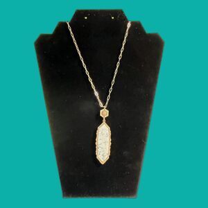 Gold Necklace With Rectangle White Marbled Stone Pendant